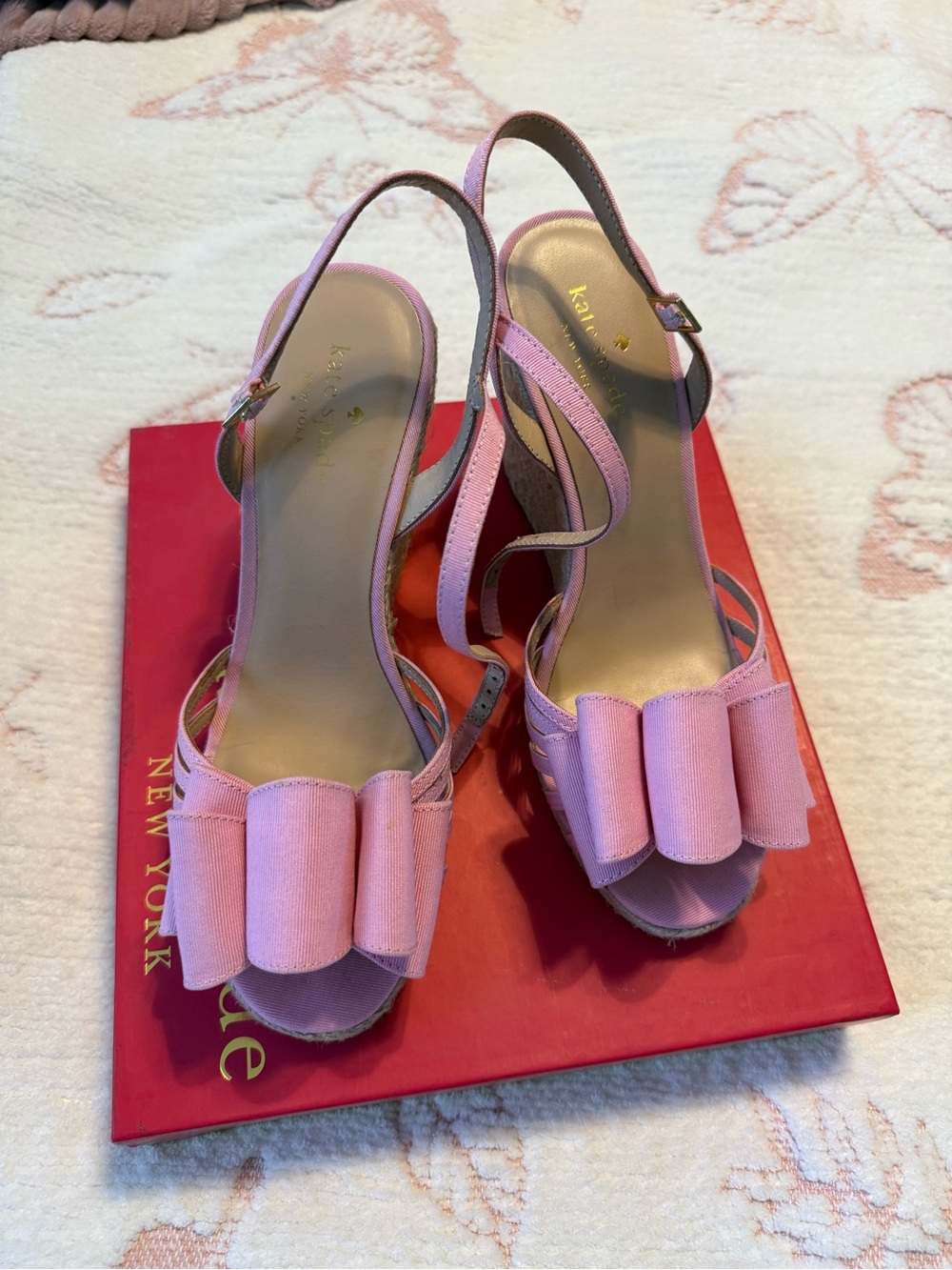 kate spade Pink Bow Peep-Toe Slingback Sandals